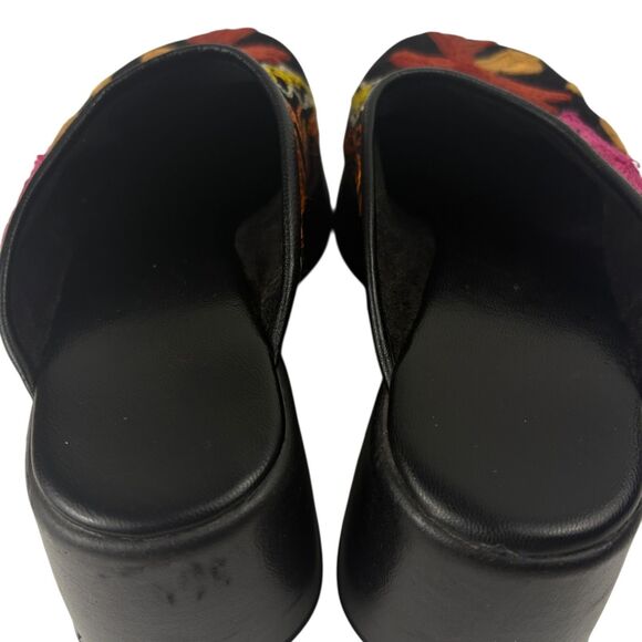 Retro Vibe Italian Floral Embroidered Corduroy Fairycore Boho Chunky Clogs 36  6 - Picture 14 of 16